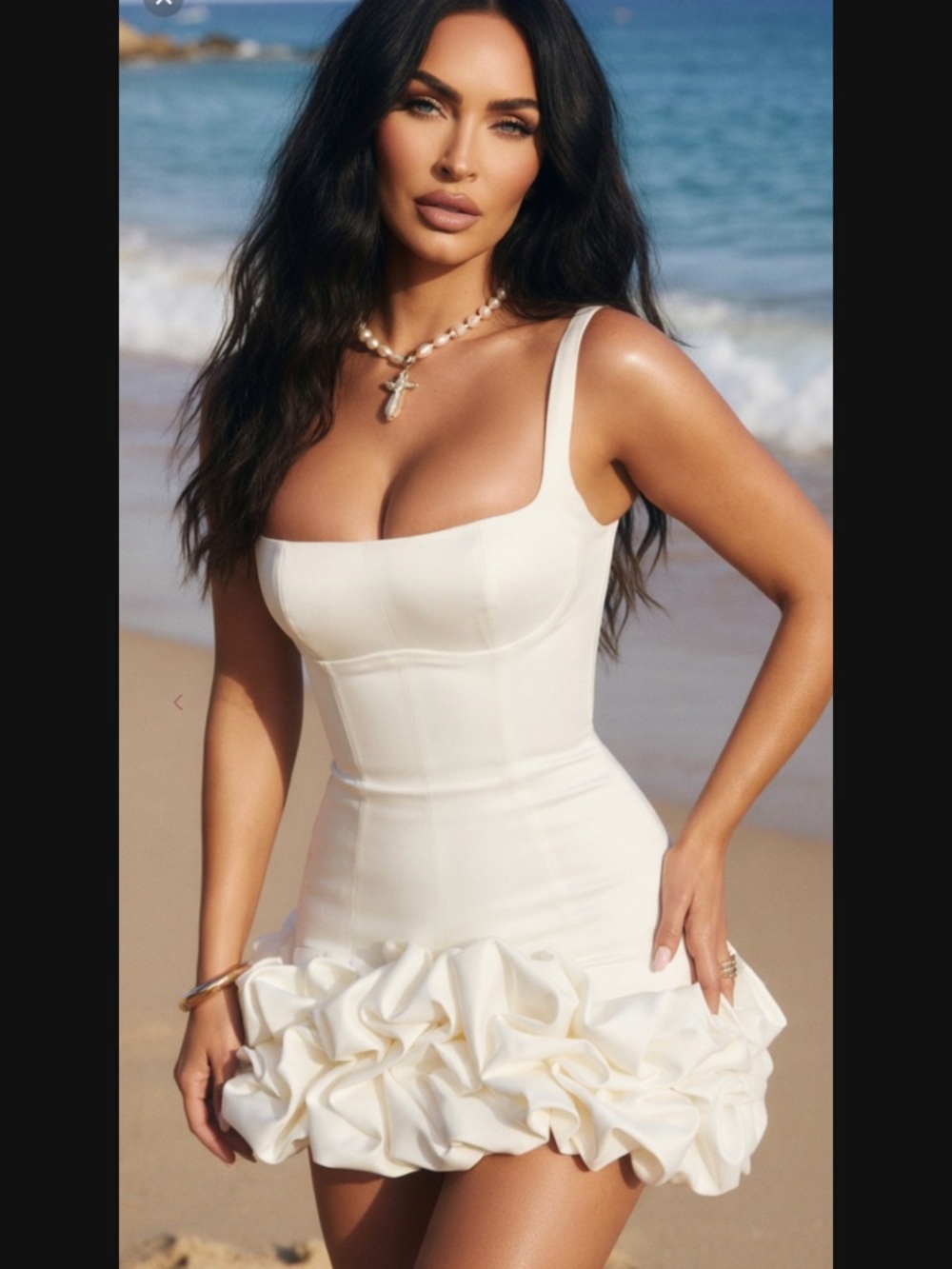 HOUSE OF CB 'Lilou' Ivory Ruffle Hem Dress /Size S-US 4-6 $255
